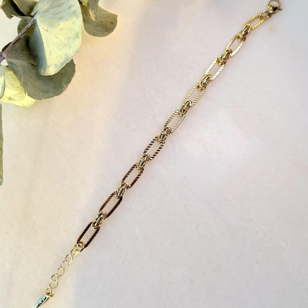 14K Özel Seri Çizgi Desenli Ataç Model Bileklik (18+5 cm)