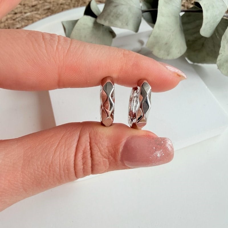 14K Özel Seri Geometrik Desen Mini Halka Küpe (Silver)