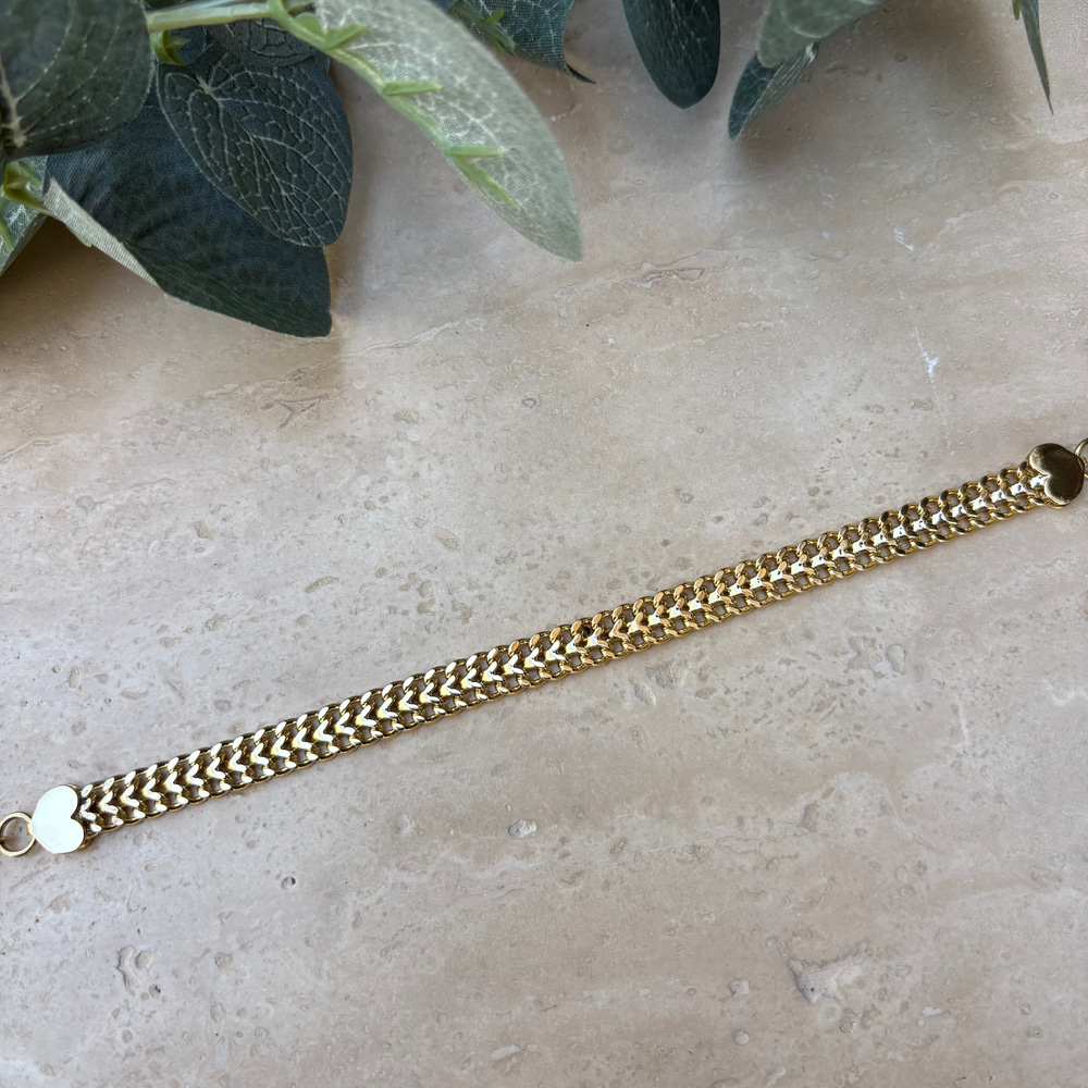 14K Özel Seri Kalp Detaylı Gold Zincir Bileklik (17+3 cm)