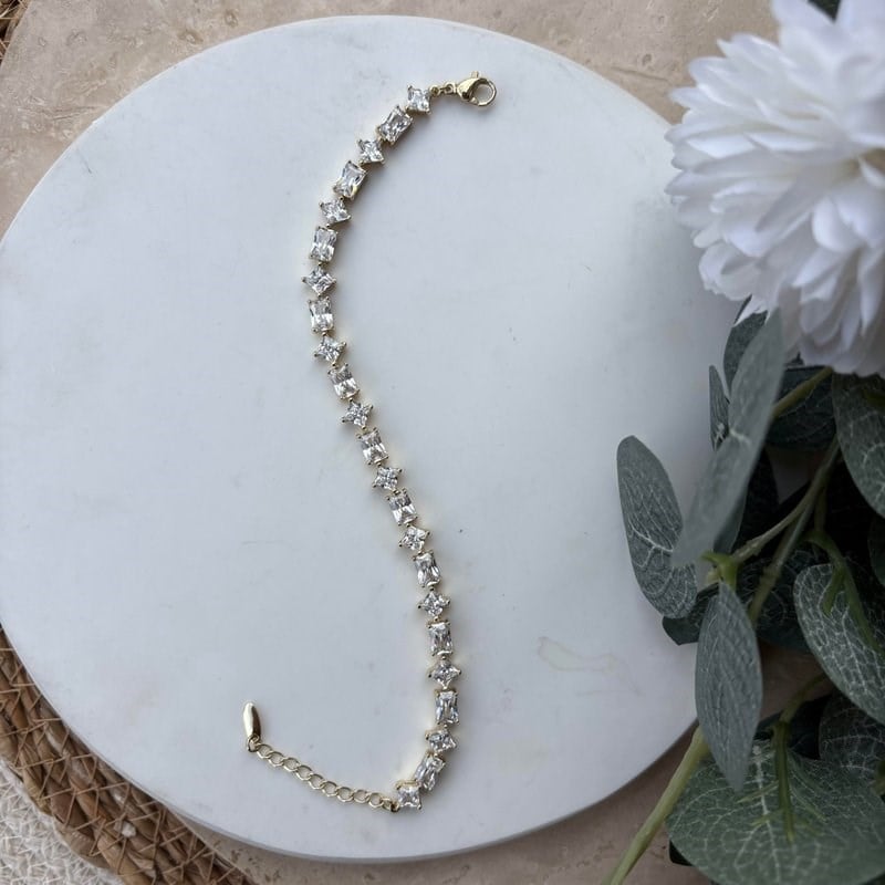 14K Özel Seri Kare Dikdörtgen Taşlı Tamtur Bileklik (17+5 cm)