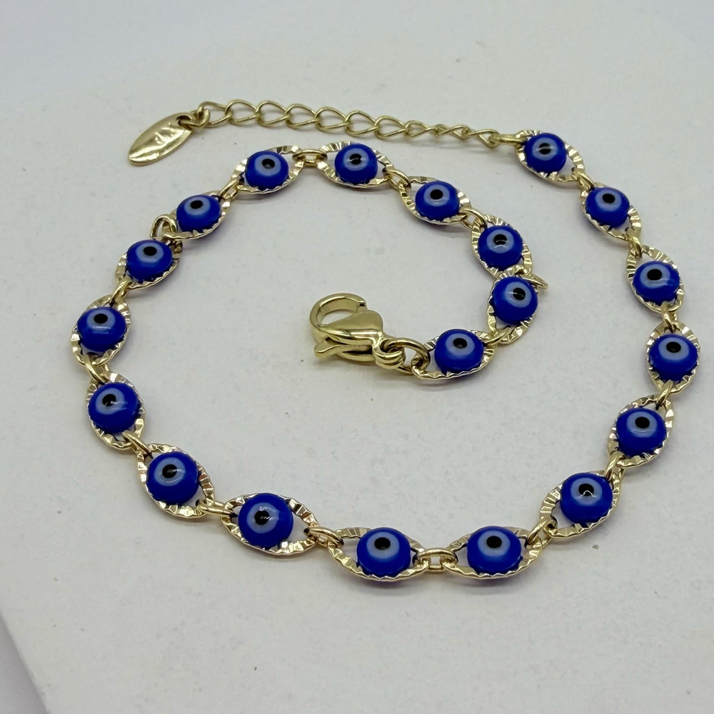 14K Özel Seri Mavi Gözlü Bileklik (17+3 cm)