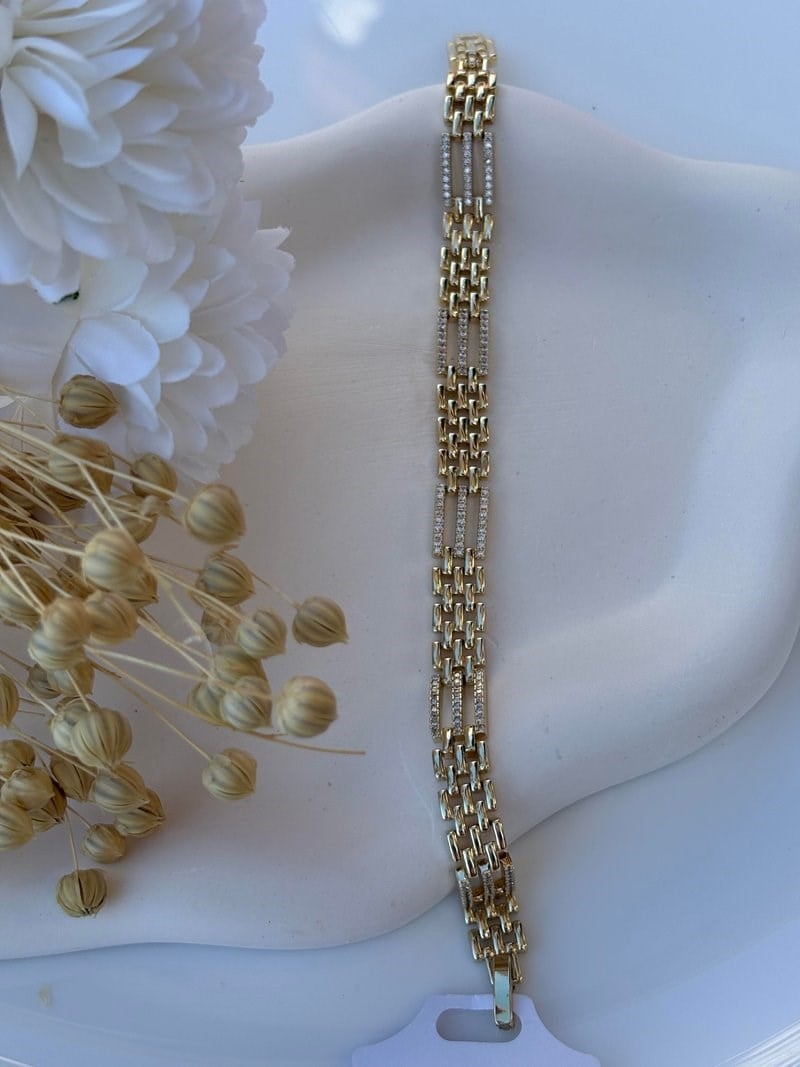 14K Özel Seri Örgü Tasarım Çizgi Bileklik (17+2 cm)