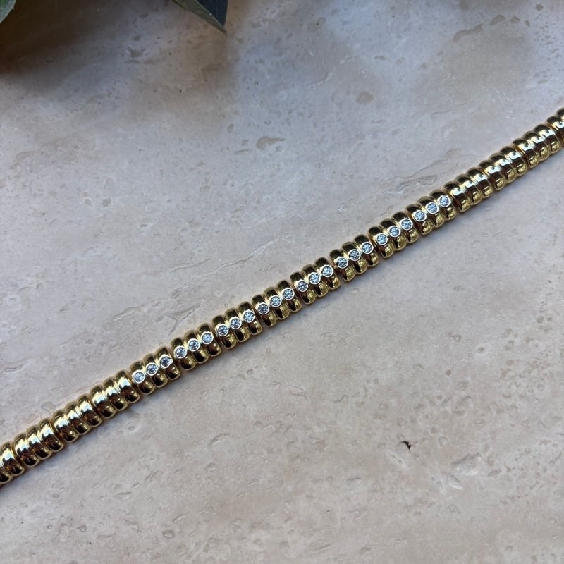 14K Özel Seri Ortası Taşlı Boğumlu Gold Bileklik (17+2 cm)