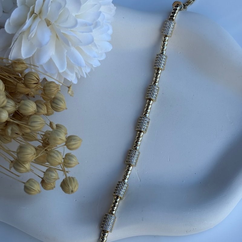 14K Özel Seri Silindir Model Taşlı Bileklik (17+2 cm)