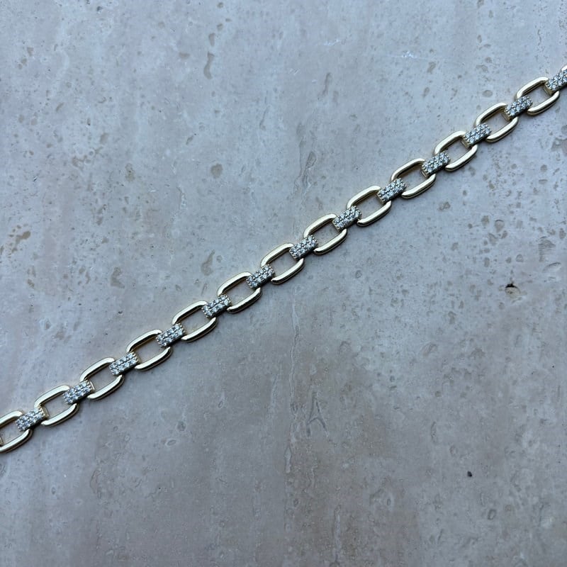 14K Özel Seri Taşla Birleştirilmiş Zarif Bileklik (17+2 cm)