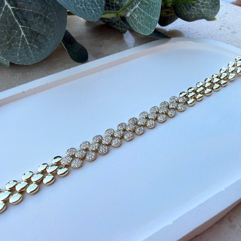 14K Özel Seri Taşlı Yuvarlak Zincirli Bileklik (17+2 cm)