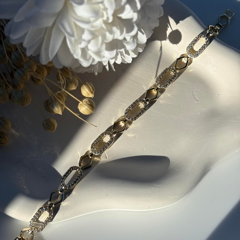 14K Özel Seri Taşlı Zarif Bileklik (17+2 cm)