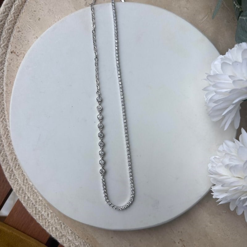 14K Özel Seri Taşlı Zarif Kolye (Silver)