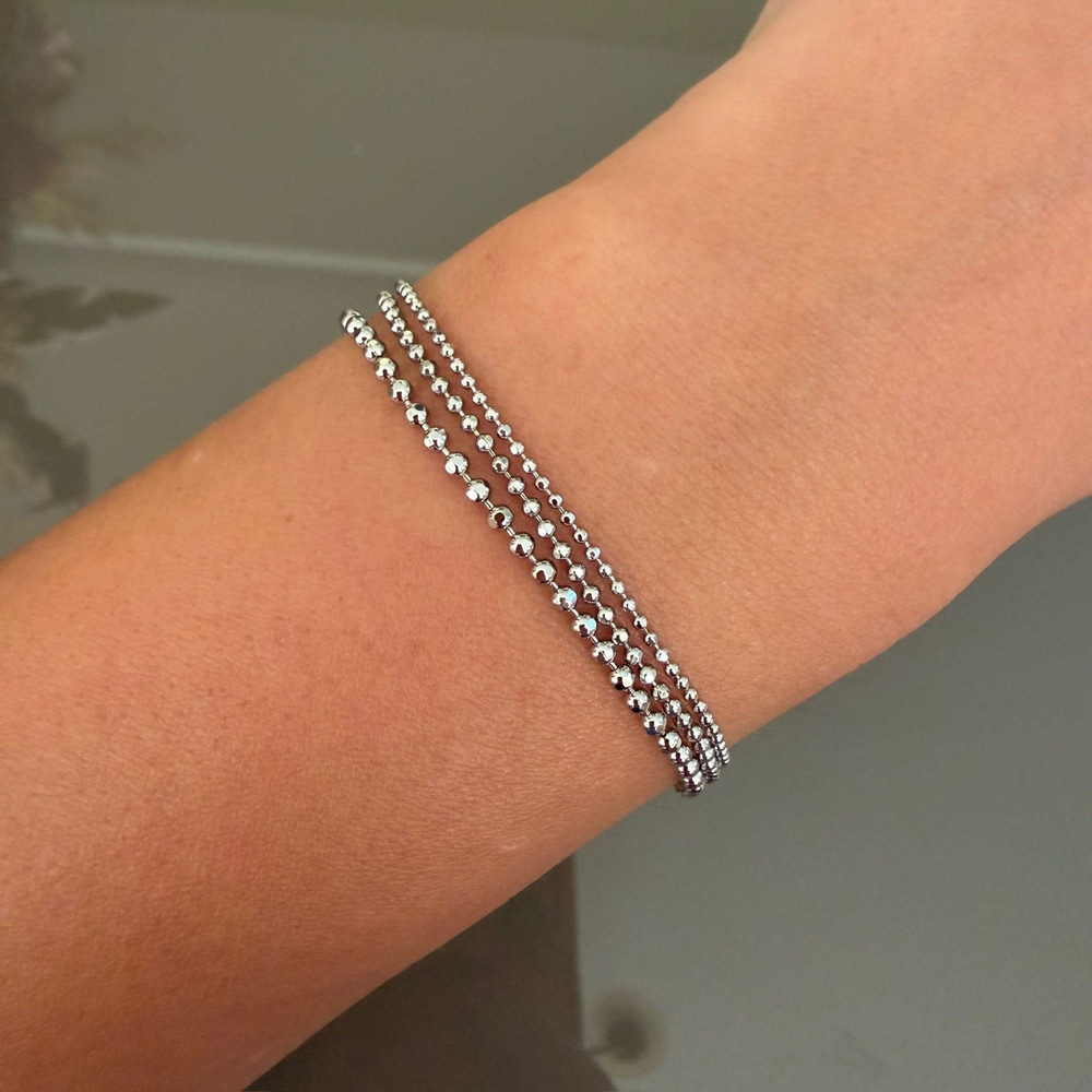 14K Özel seri Üçlü Boncuk Zincirli Silver Bileklik
