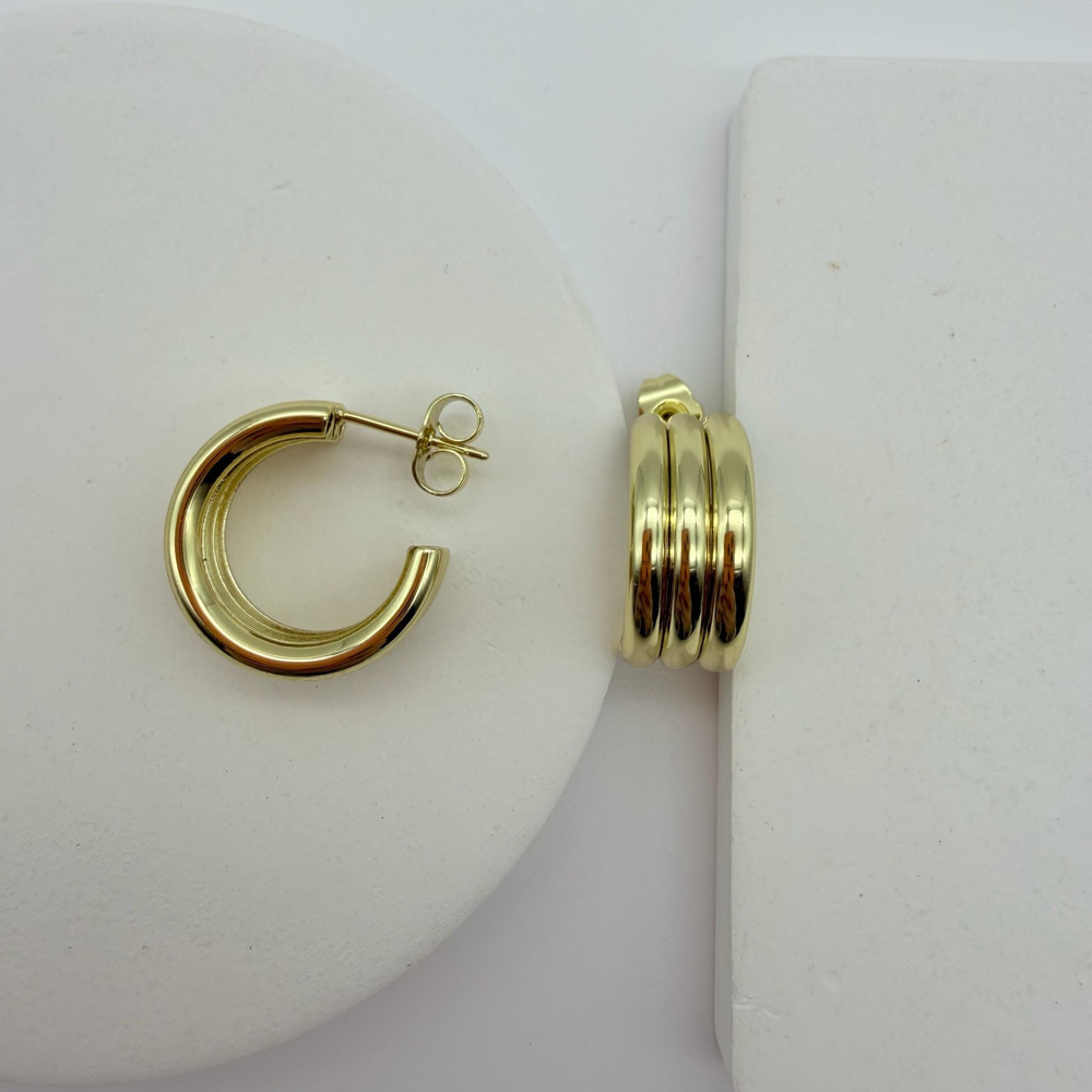 14K Özel Seri Üçlü C Küpe 
