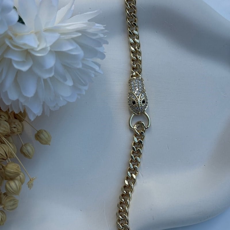 14K Özel Seri Yılan Başlı Zincir Bileklik (17+2 cm)