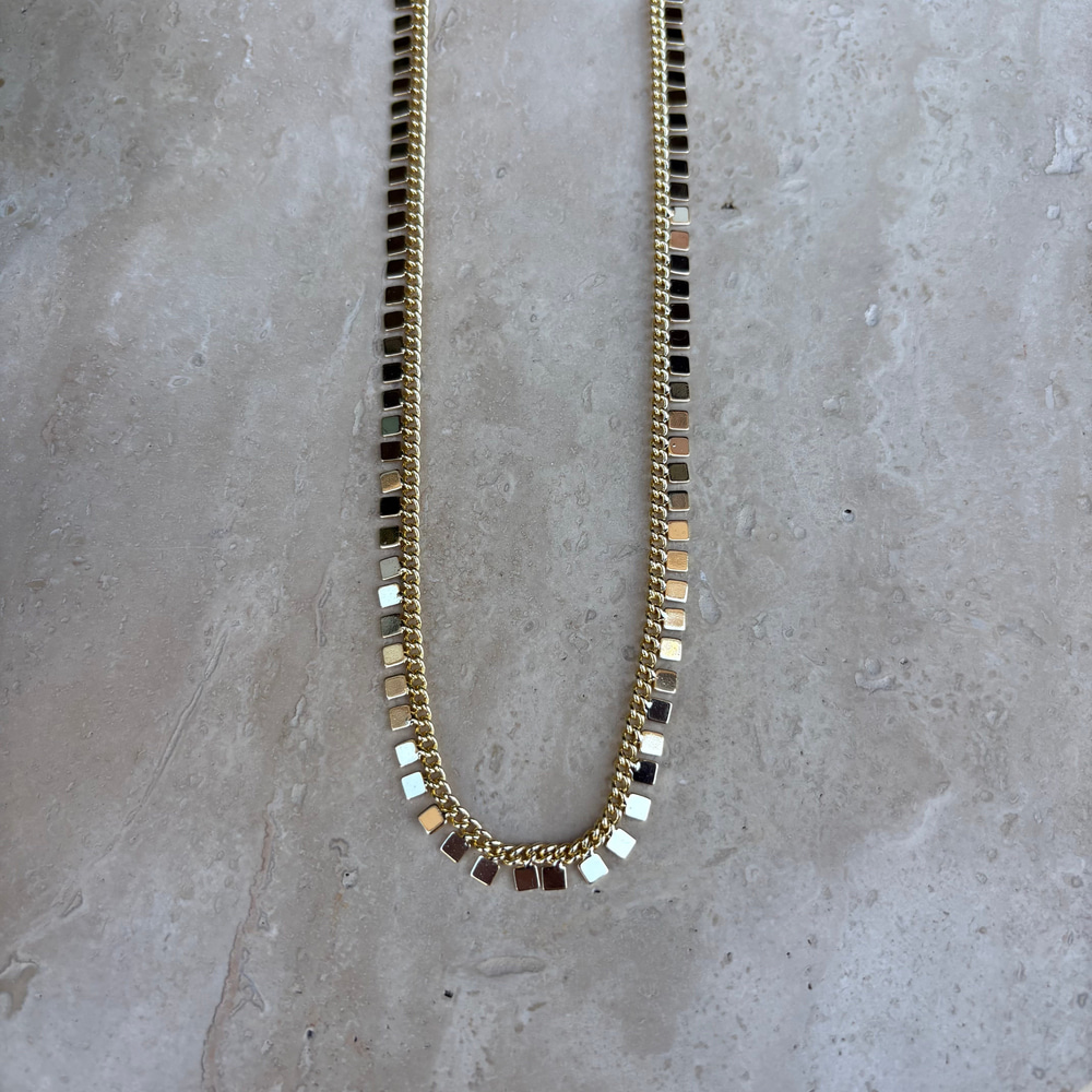 Altın Kaplama Kare Pullu Gold Zincir Kolye (45+5 cm)