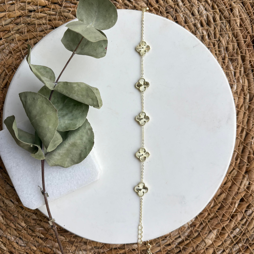 Altın Kaplama Mini Yonca Bileklik (16+6 cm)