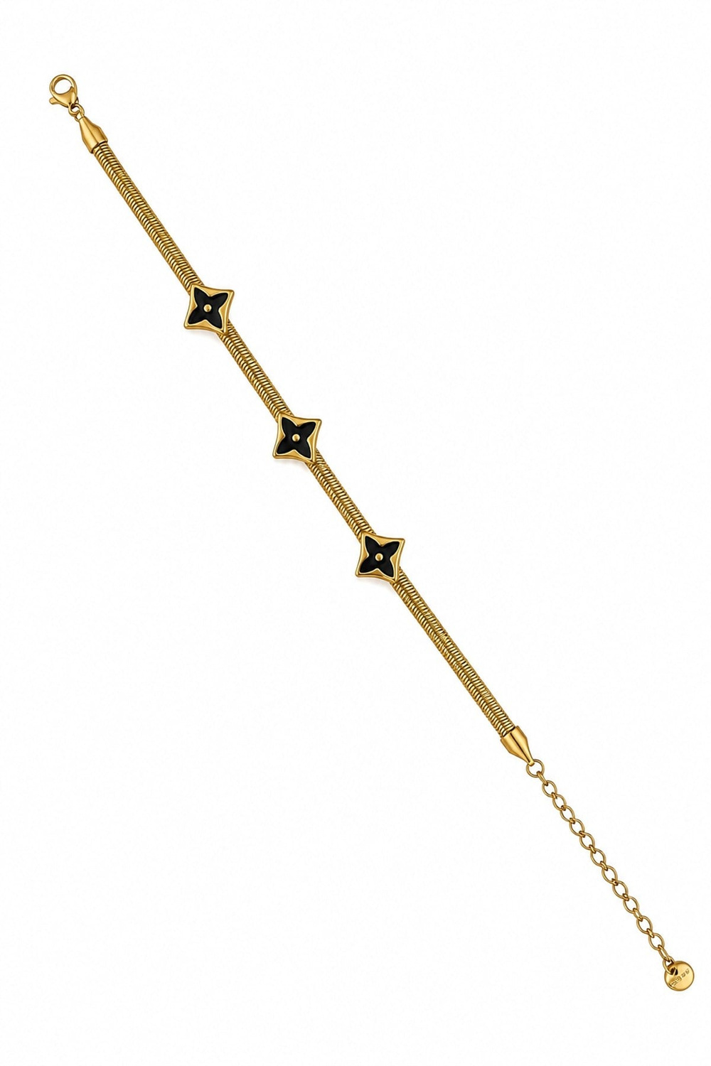 Çelik Yonca Plaka Bileklik (Siyah)