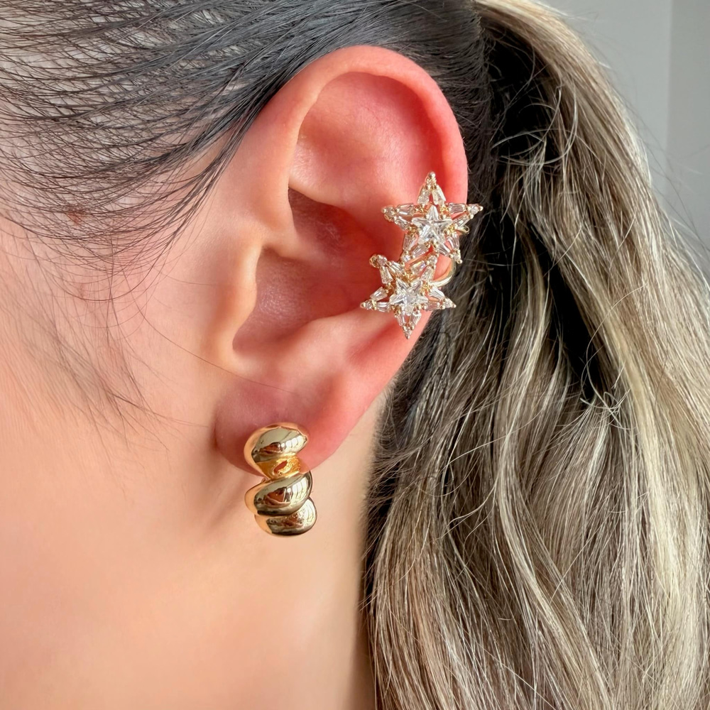 Çift Yıldızlı Taşlı Earcuff 