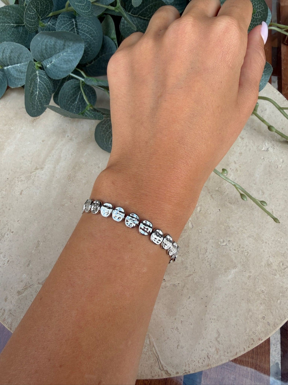 Ezme Pul Zincir Bileklik (Silver)