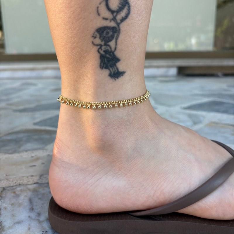 Gold Boncuklu Zincir Halhal