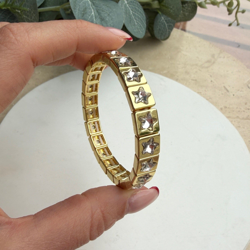 Gold Yıldız Taşlı Lastik Bilezik