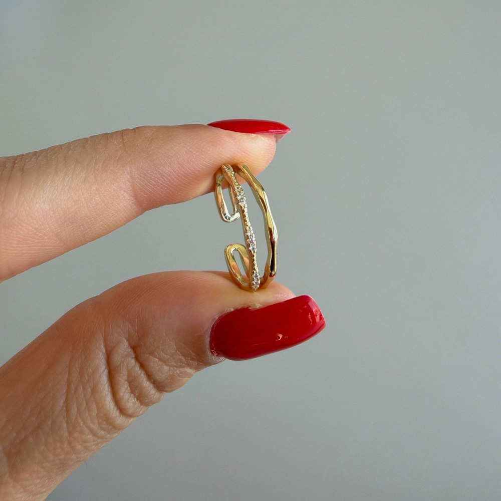İkili İnce Taşlı Serçe Parmak Yüzüğü --gold