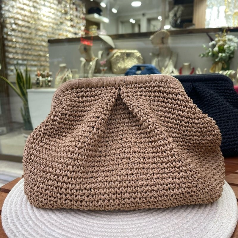 Kağıt ip Pileli Burslu Clutch Çanta