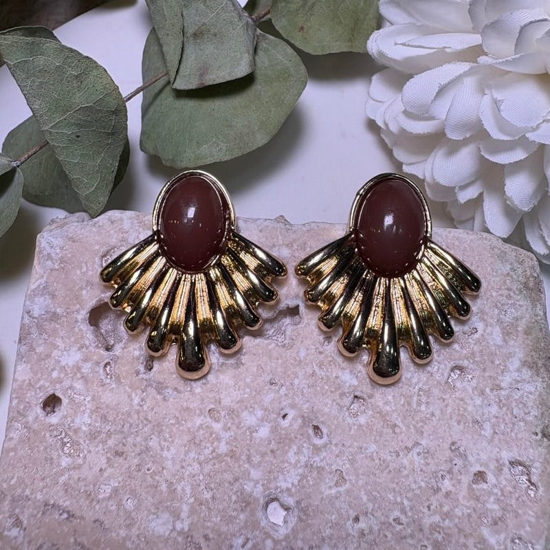 Kahve Minimal Gold Vintage Küpe