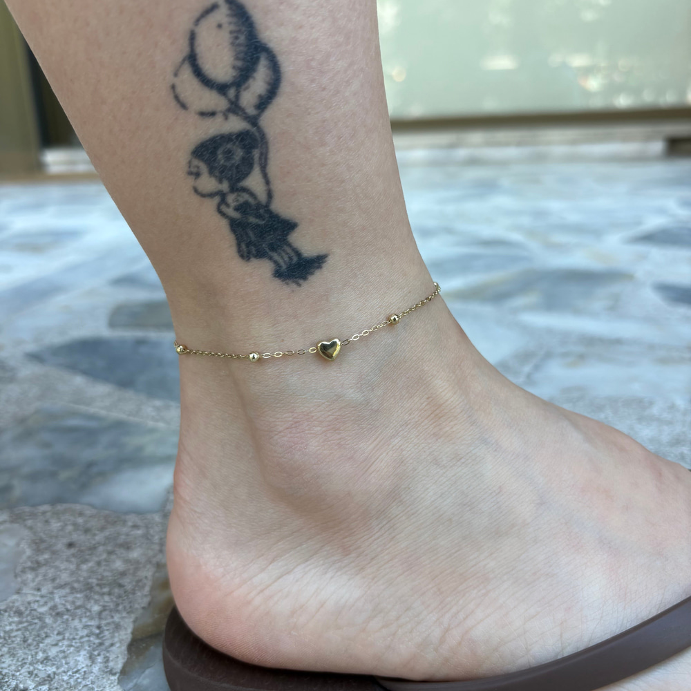 Kalp Detaylı Minimal Çelik Halhal 