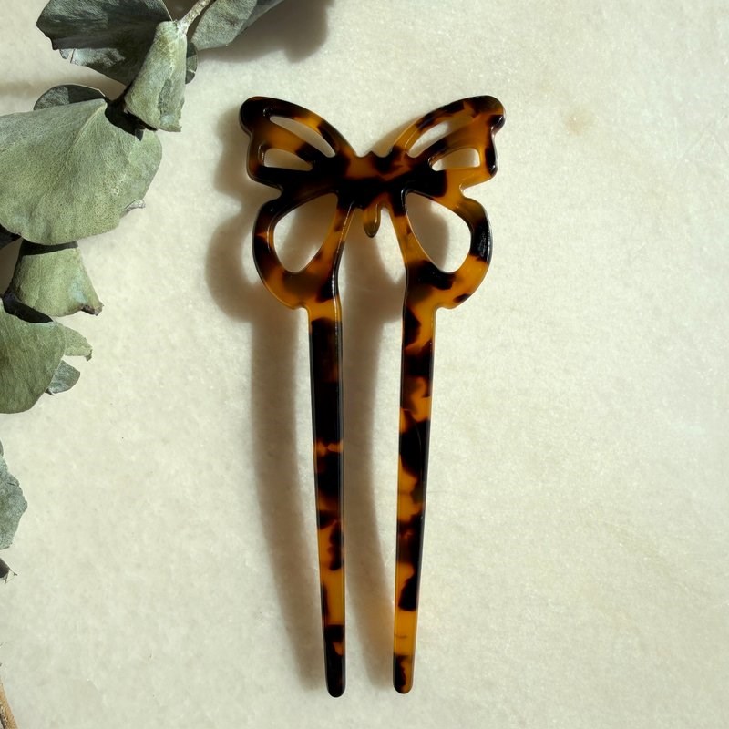 Kelebek Küçük Kemik Saç Pini (Leopar Desenli)