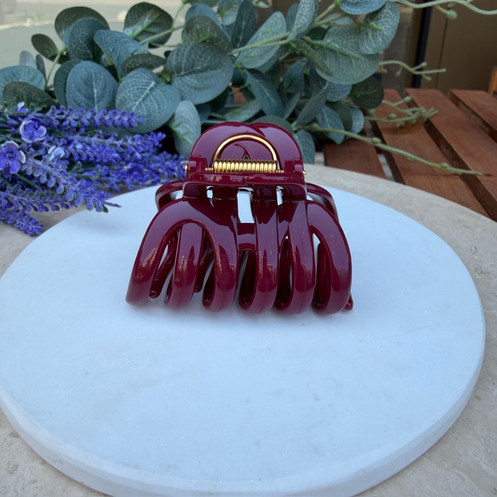 Kıvrımlı Kemik Mandal Toka (Bordo)