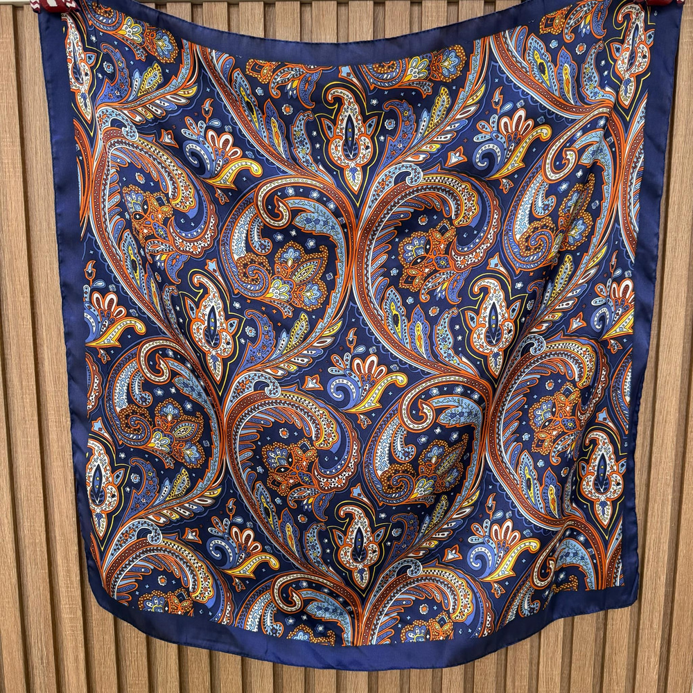 Lacivert Etnik Desen Fular (70x70)