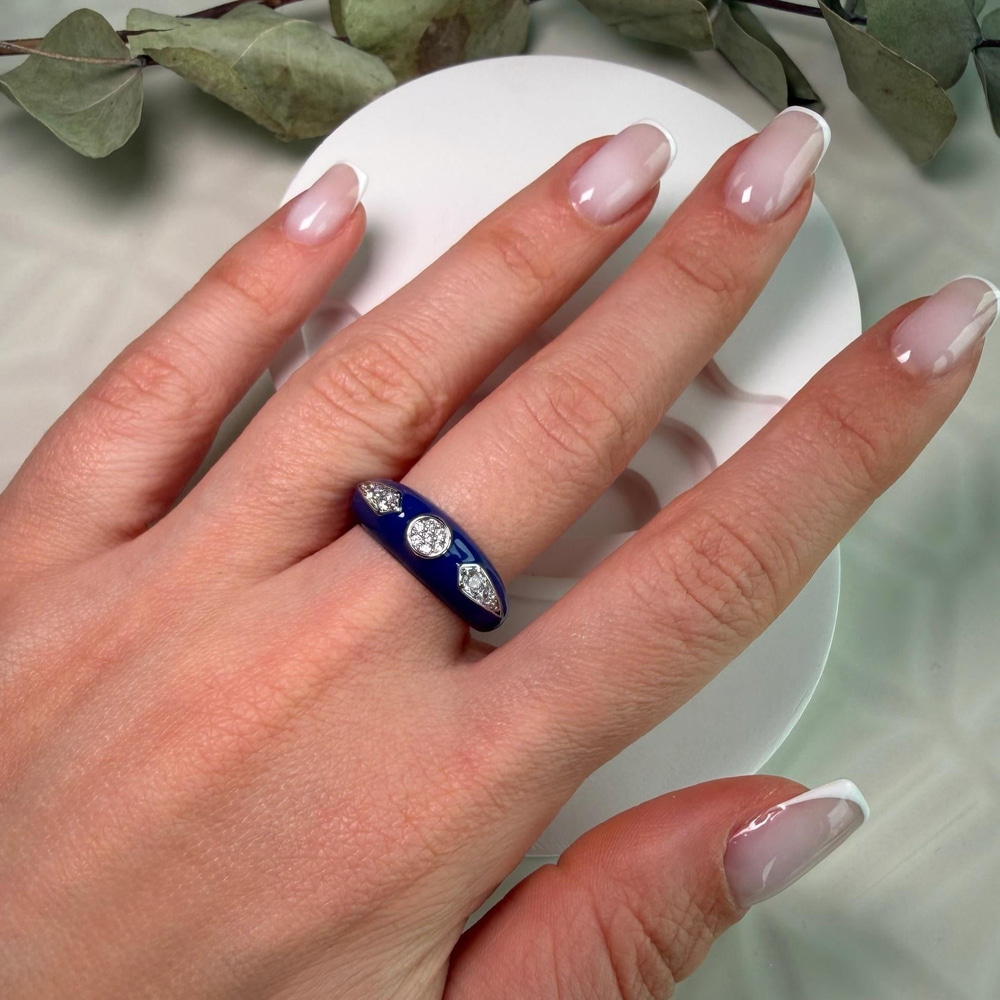 Lacivert Mineli Taşlı Ayarlanabilir Yüzük