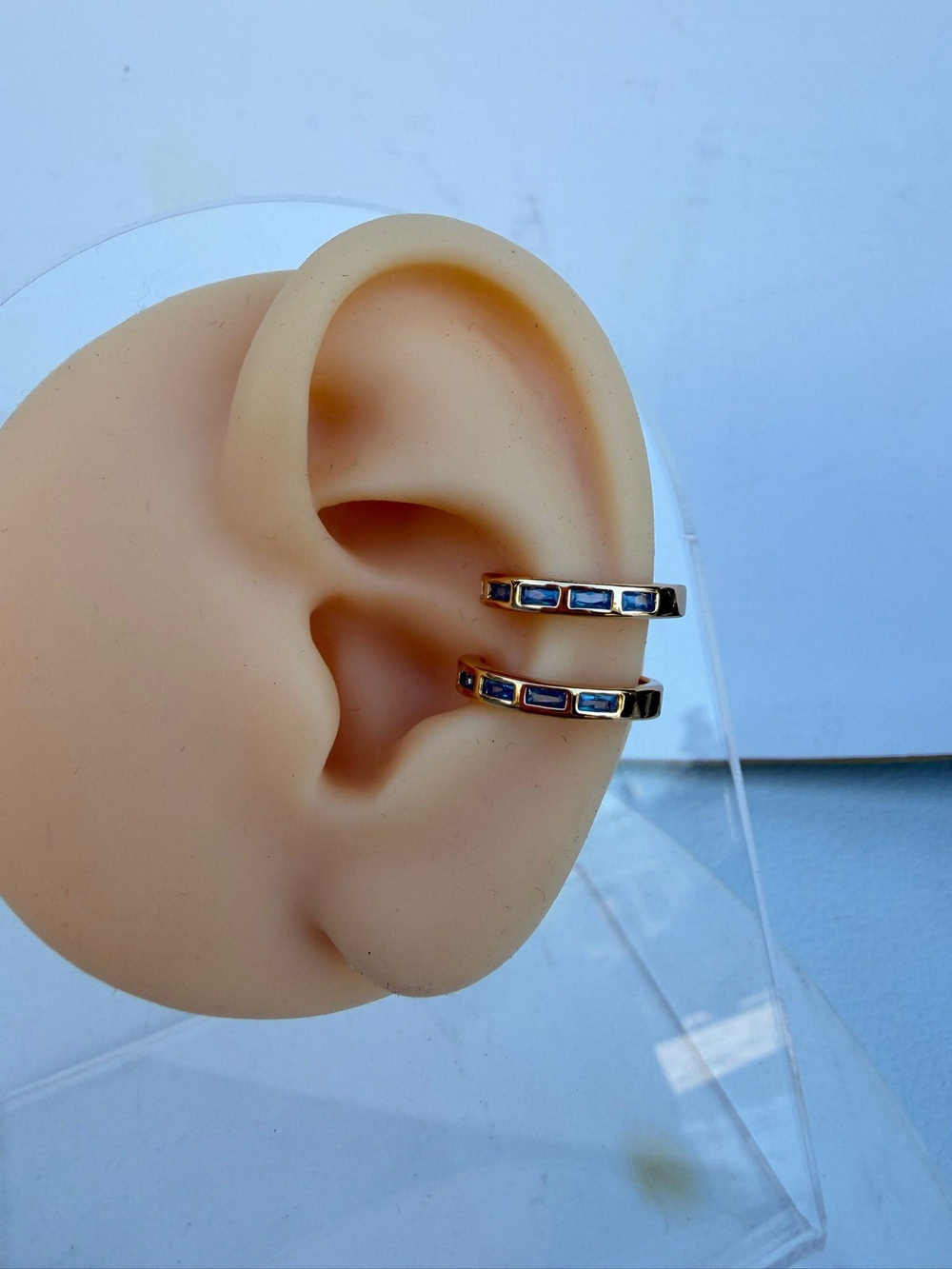 Mavi Taşlı RoseGold İkili Earcuff