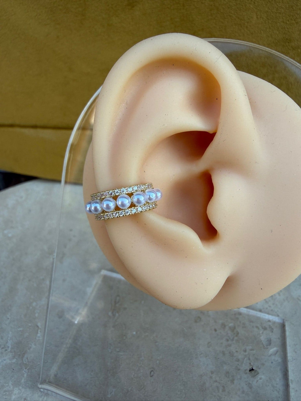 Mini İncili Gold Earcuff