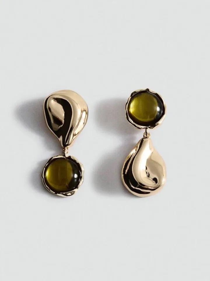 MNG Yeşil Reçine Gold Küpe