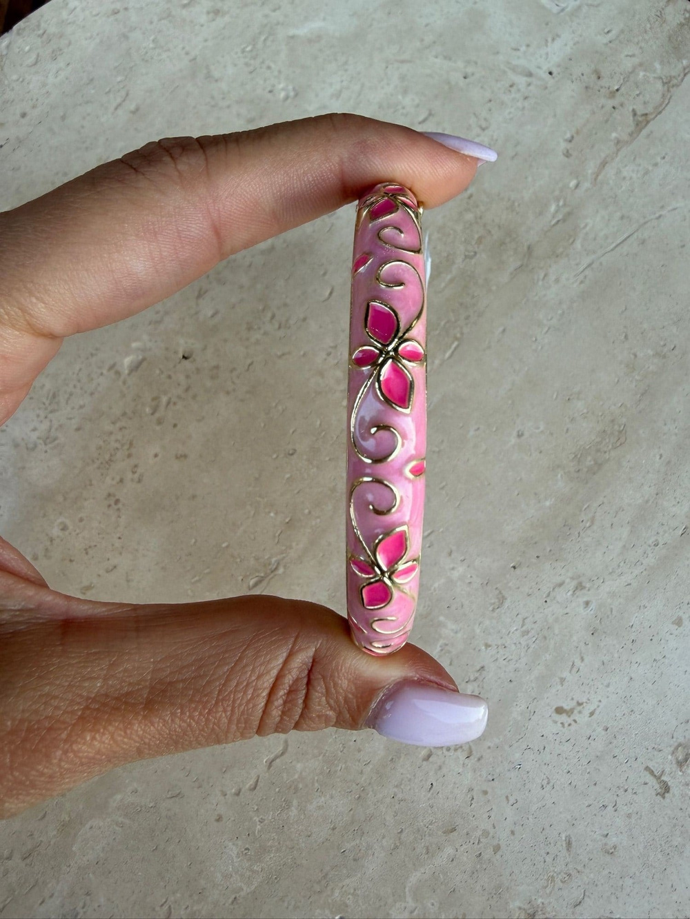 Pembe Koyu Pembe Çiçekli Mineli Kelepçe