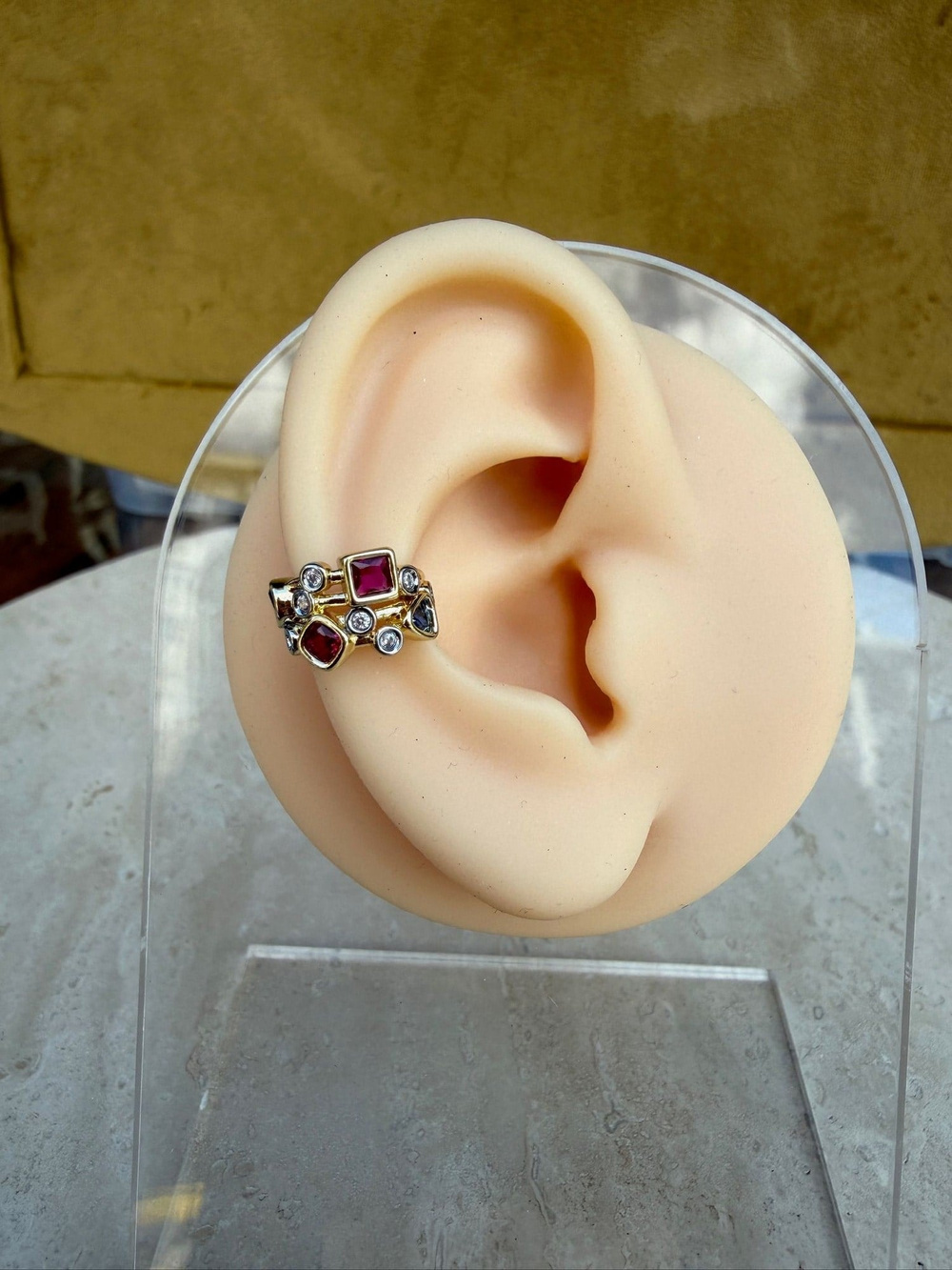 Pembe Mavi Taşlı Earcuff