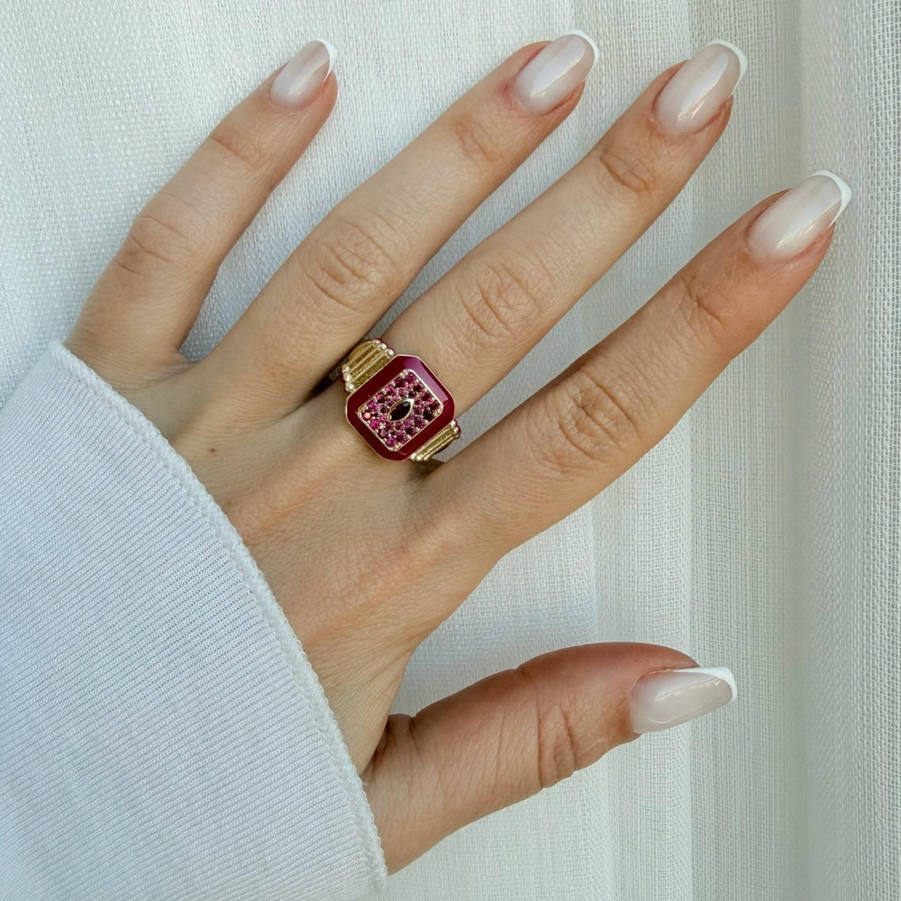 Pembe Taşlı Mineli Ayarlanabilir Yüzük