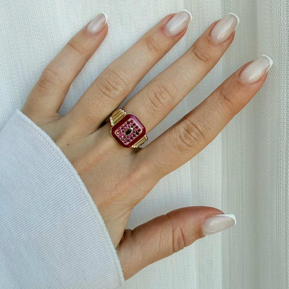 Pembe Taşlı Mineli Ayarlanabilir Yüzük