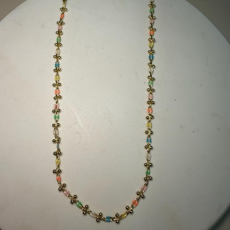 Renkli Gold Top Detaylı Zincir Kolye (54+5 cm)