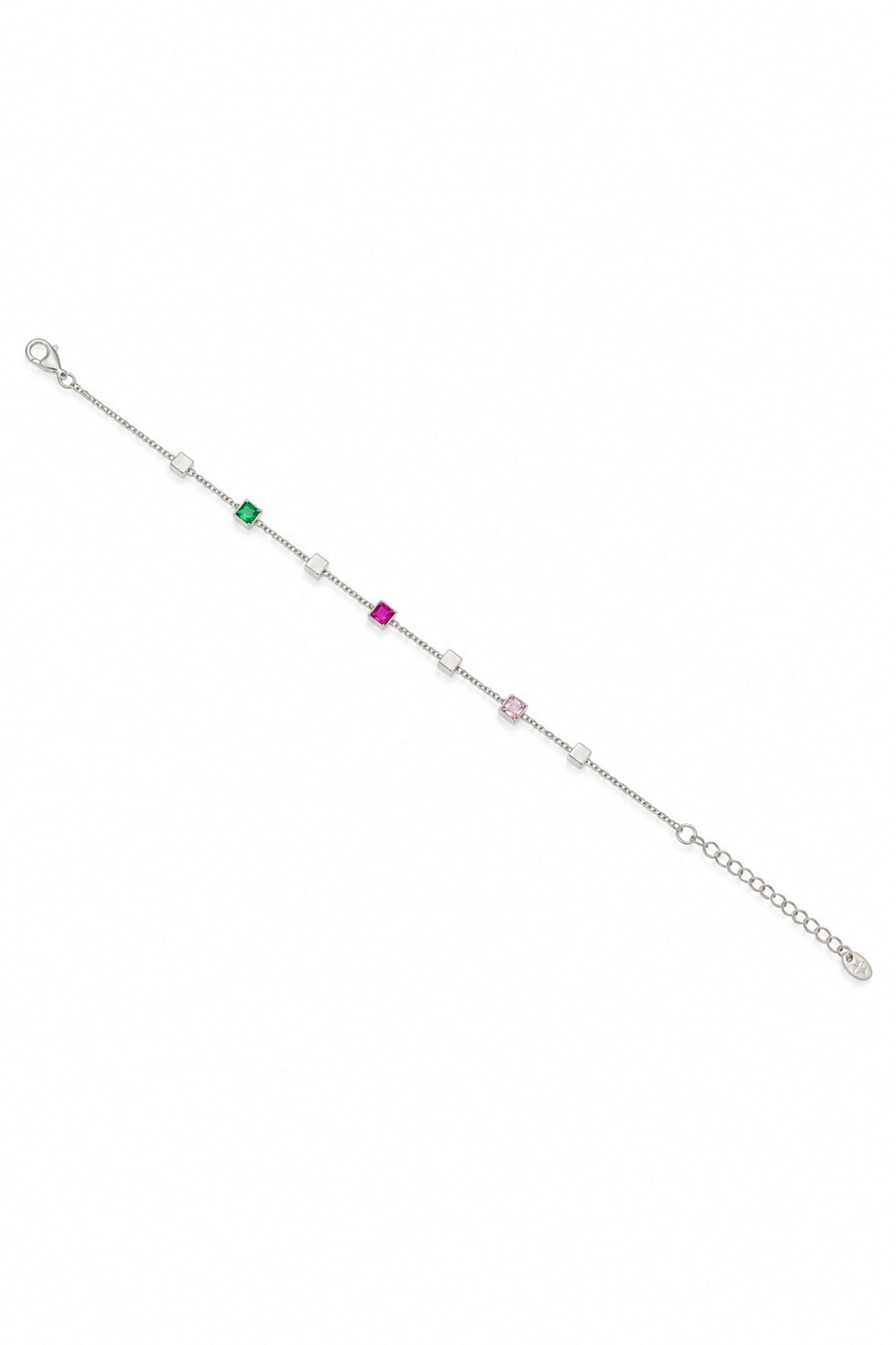 Renkli Taş Kare Model Silver Bileklik (17+5 cm)