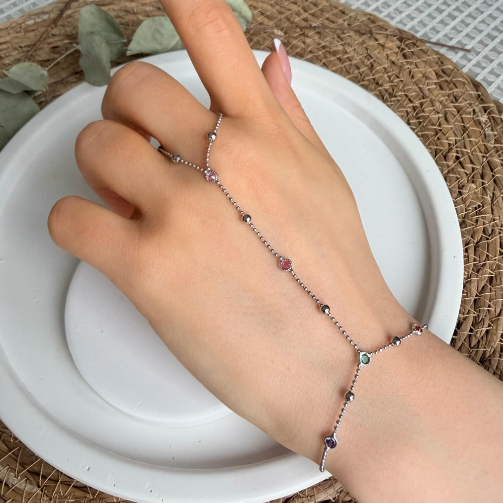 Renkli Taşlı Boncuk Zincirli Şahmeran (Silver)