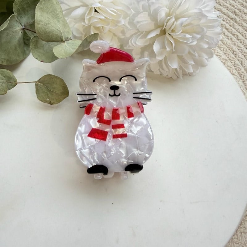 Sedefli Beyaz Kedi Yılbaşı Toka