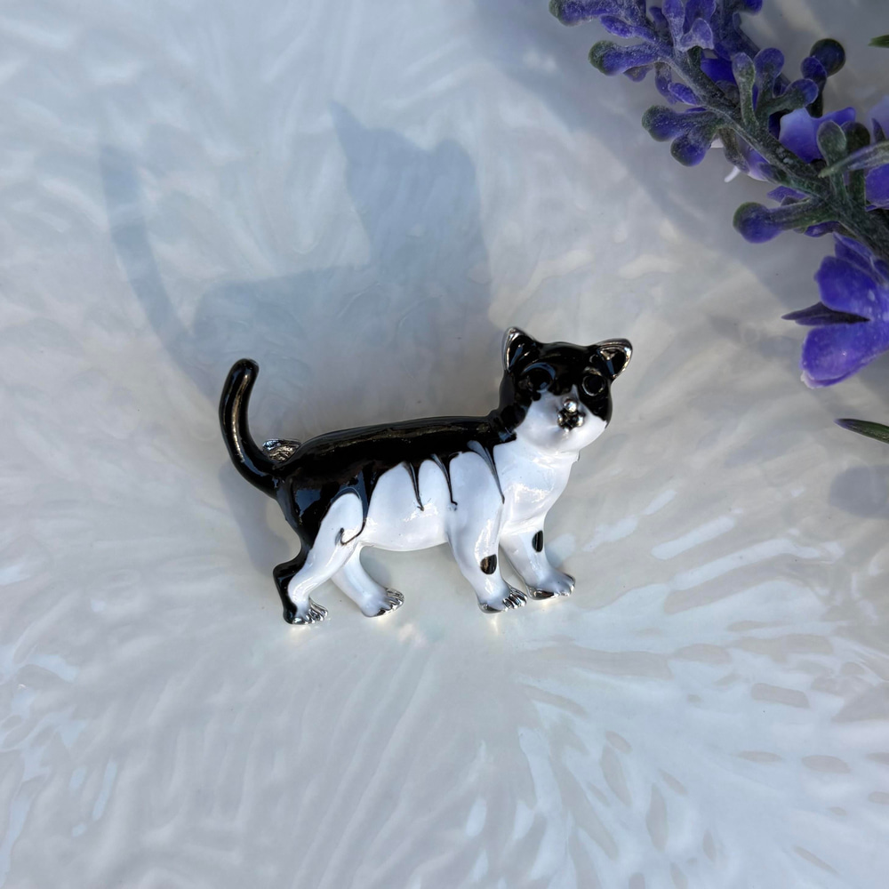 Siyah Beyaz Kedi Broş