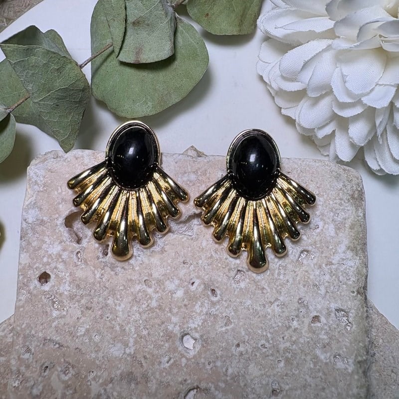 Siyah Minimal Gold Vintage Küpe