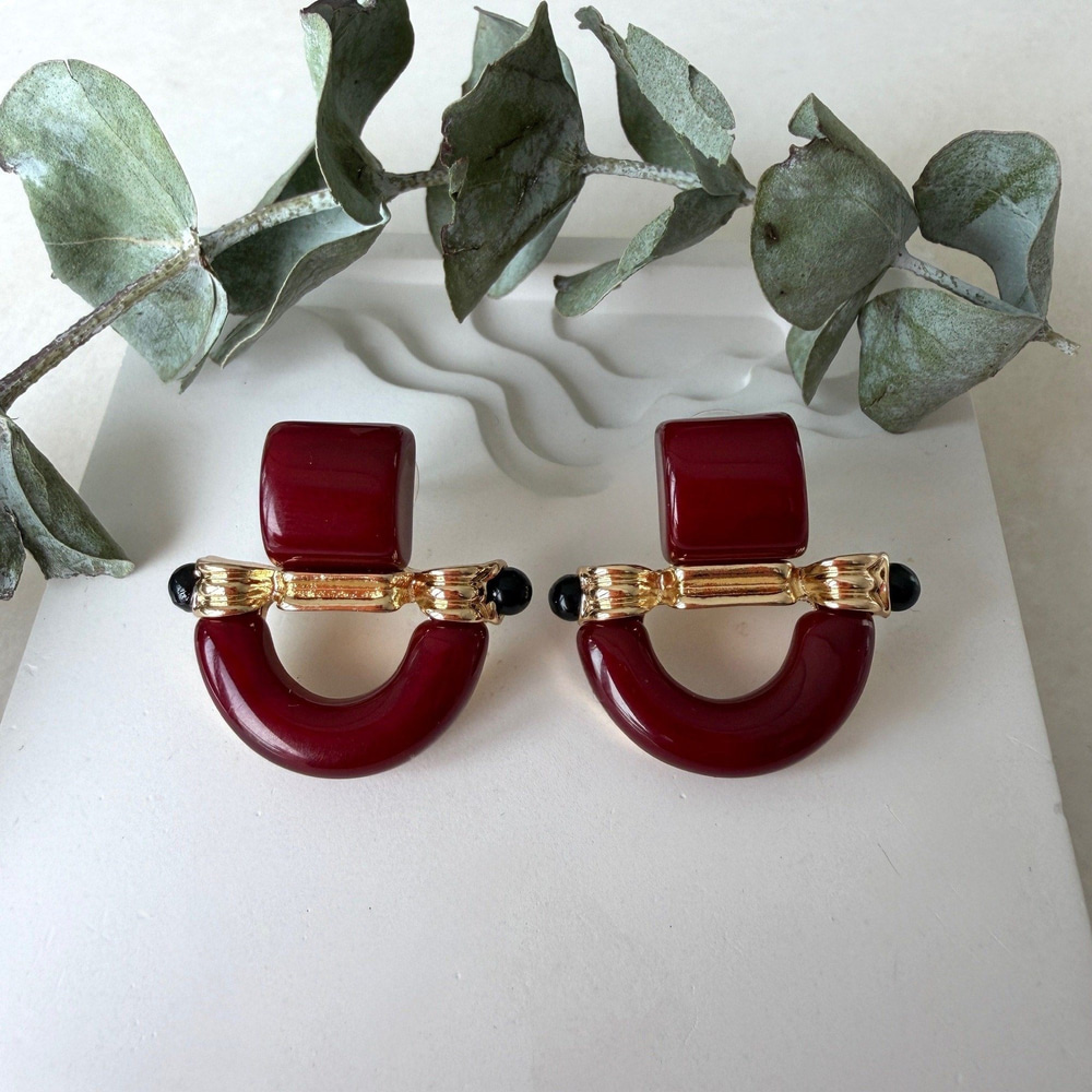 Tasarım Vintage Küpe (Bordo)