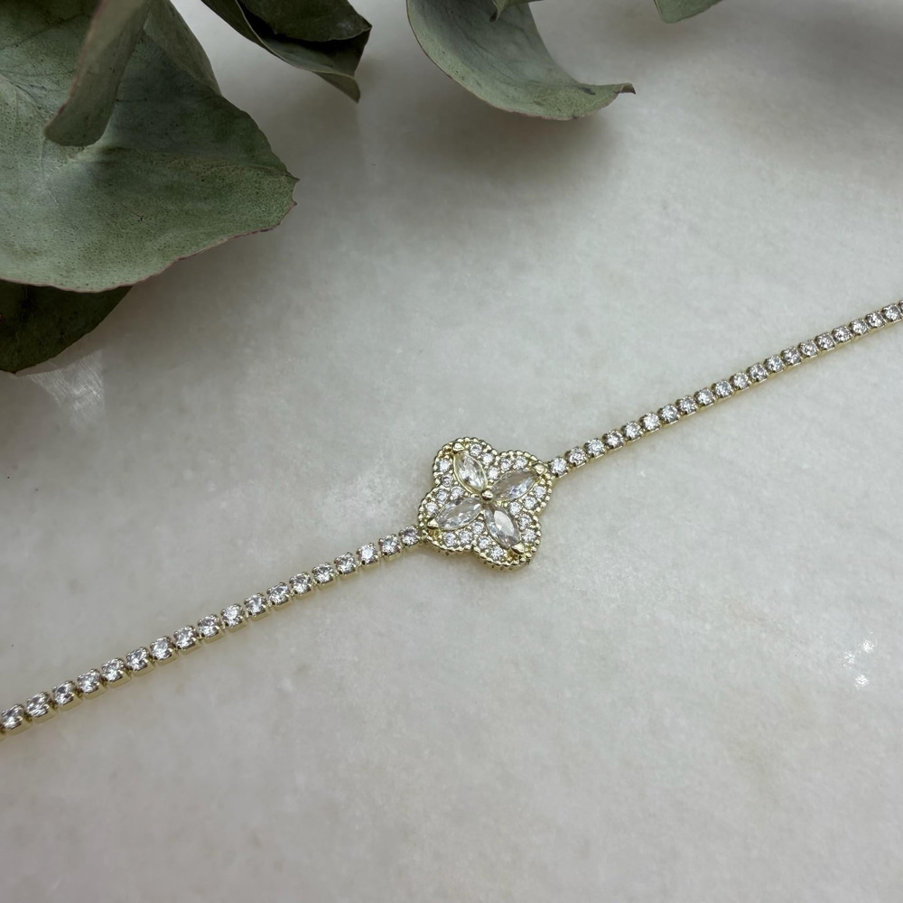 Taşlı Yonca Tamtur Bileklik (17+2 cm)