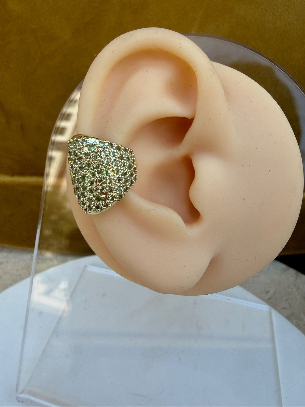 Yeşil Taşlı Gold Earcuff