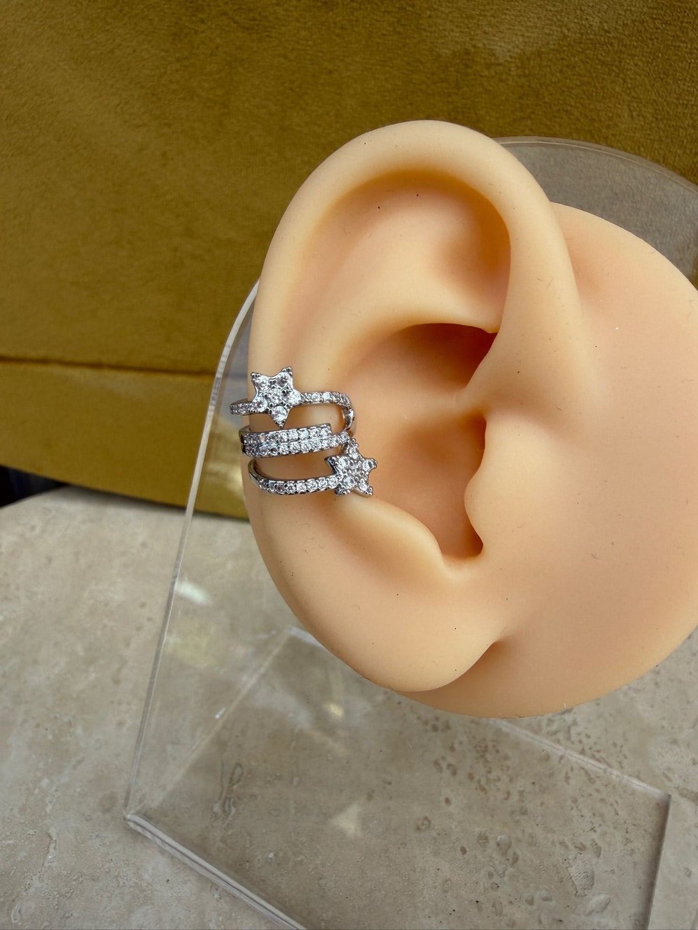 Yıldız Detaylı Taşlı Silver Earcuff