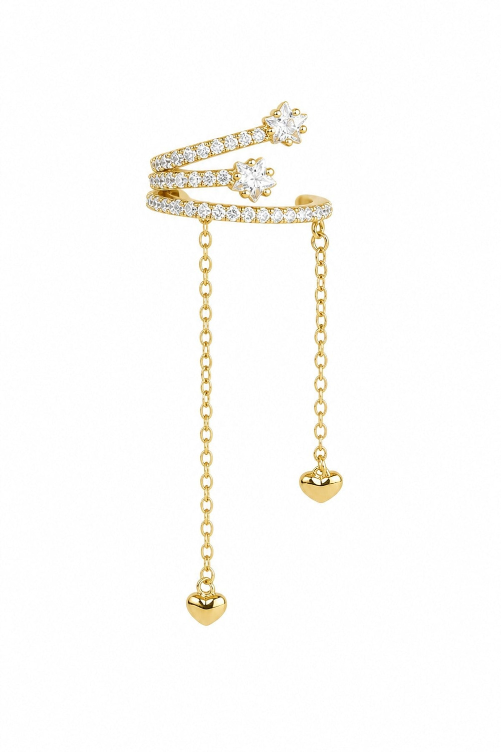 Zincir Detay Yıldız Kalp Gold Earcuff