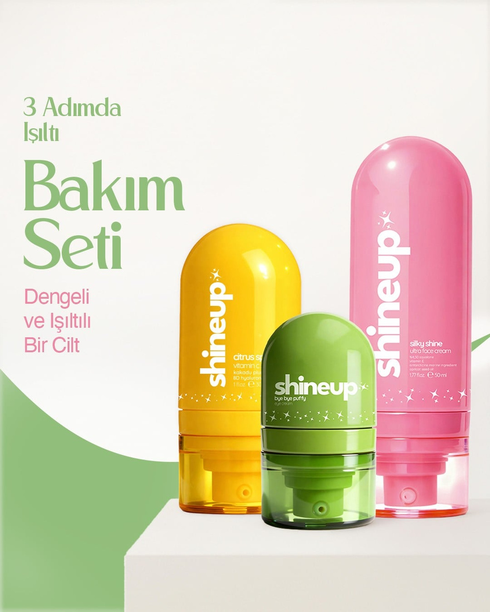 3 Adımda Işıltı Seti Bye Bye Puffy, Silky Shine, Citrus Spark