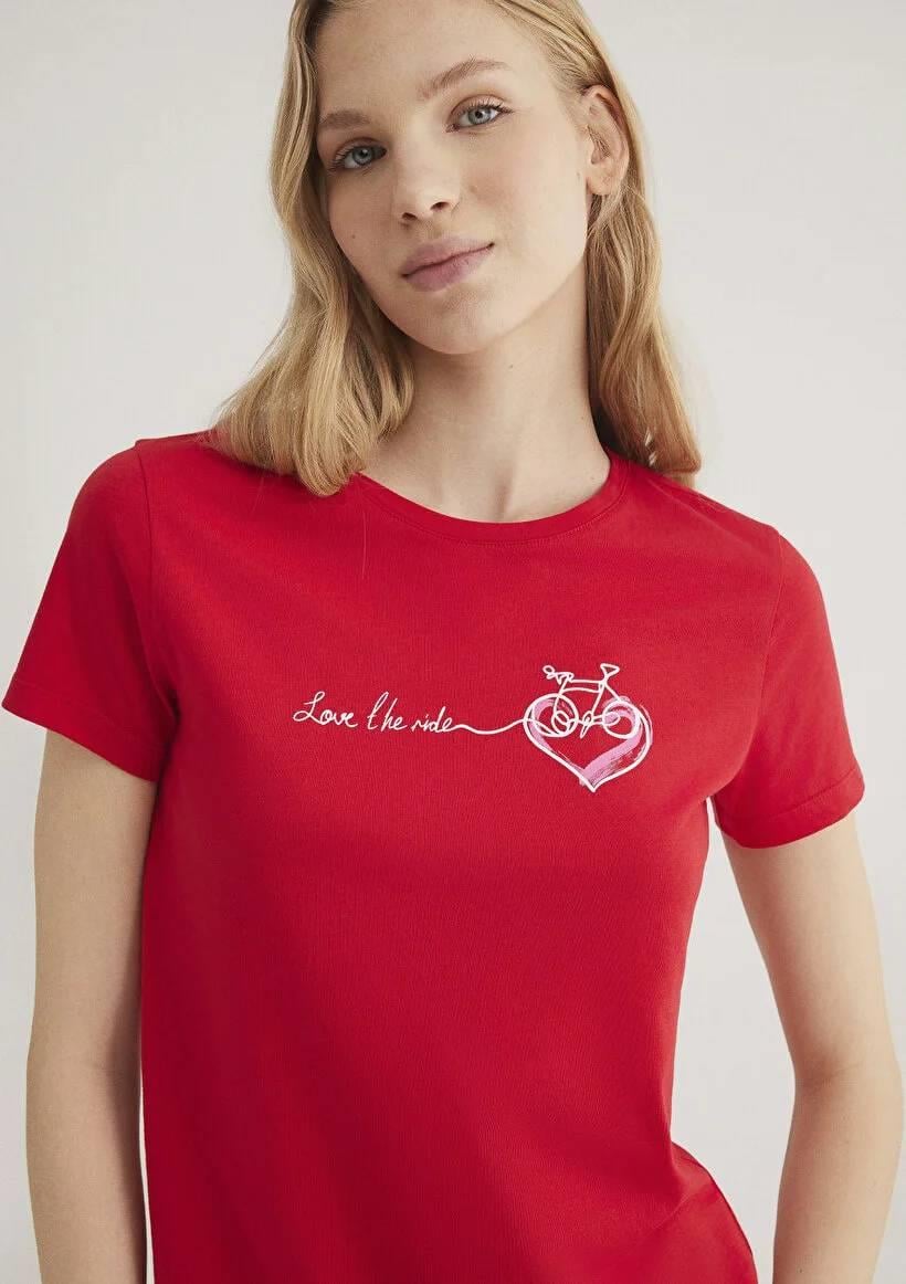 Mavi Bisiklet Baskılı Grafik Kadın T-Shirt M1612961-82054